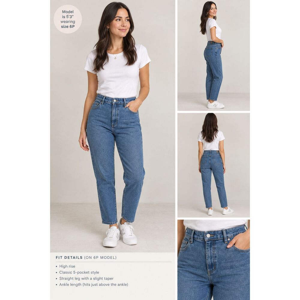 Lauren Jeans Co Ralph Lauren 6P Petite High Rise Straight Leg Jeans Blue